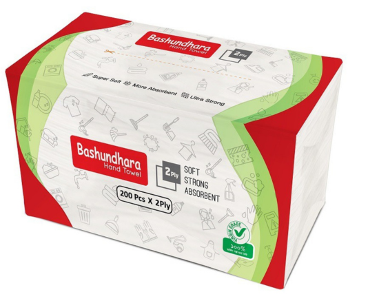 Bashundhara 2PLY Hand Towel (200pcsx2ply), 5655